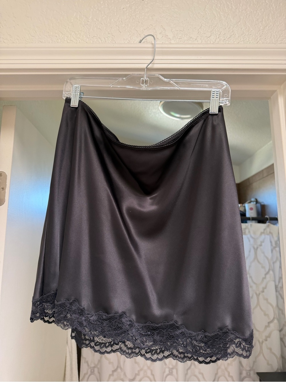 Reformation Black Satin Lace-Trim Half Slip